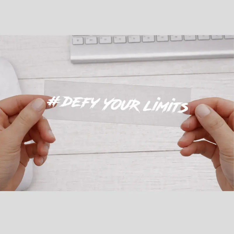 Load image into Gallery viewer, #DEFY YOUR LIMITS - UV DTF PREMIUM WATERPROOF DECAL STICKER (BLACK/WHITE) - MADOVERBIKING