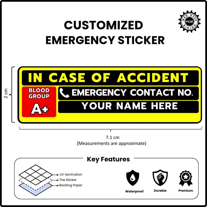 Load image into Gallery viewer, Emergency Information Sticker - Customized with Name, Blood Group &amp; Contact (set of 2)
