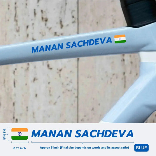 Premium Cyclist Name Sticker Decal with Indian Flag (set of 2)