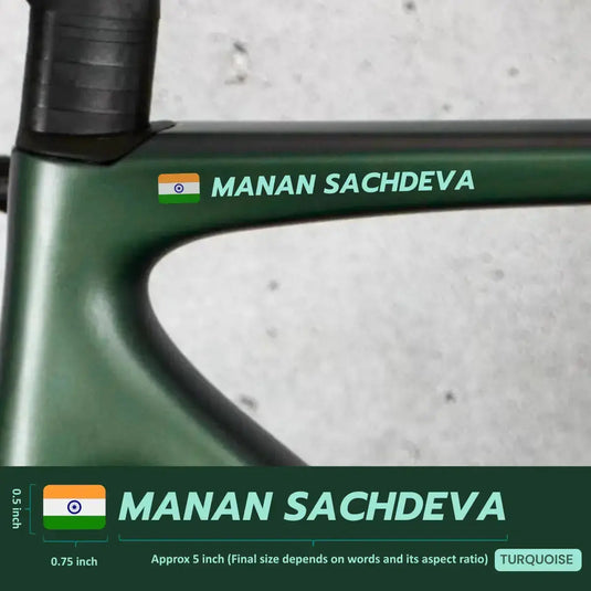 Premium Cyclist Name Sticker Decal with Indian Flag (set of 2)