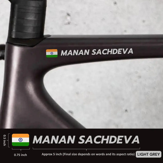 Premium Cyclist Name Sticker Decal with Indian Flag (set of 2)