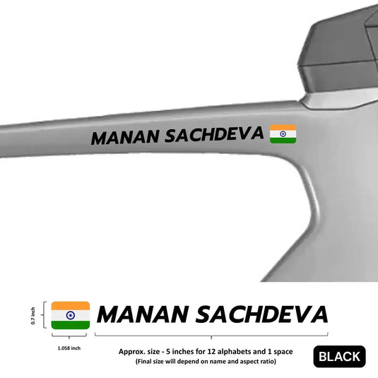 Premium Cyclist Name Sticker Decal with Indian Flag (set of 2)