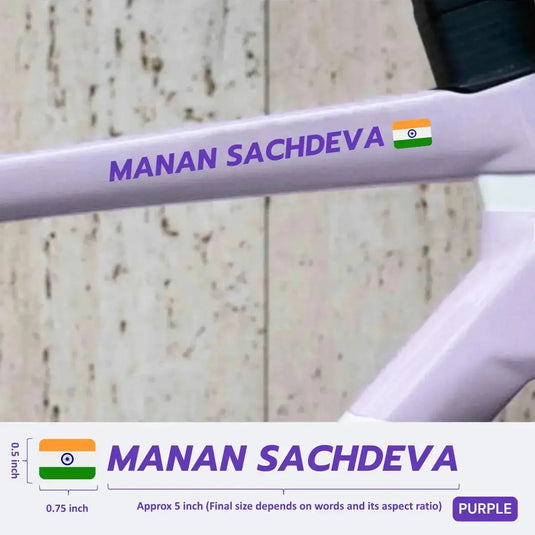 Premium Cyclist Name Sticker Decal with Indian Flag (set of 2)