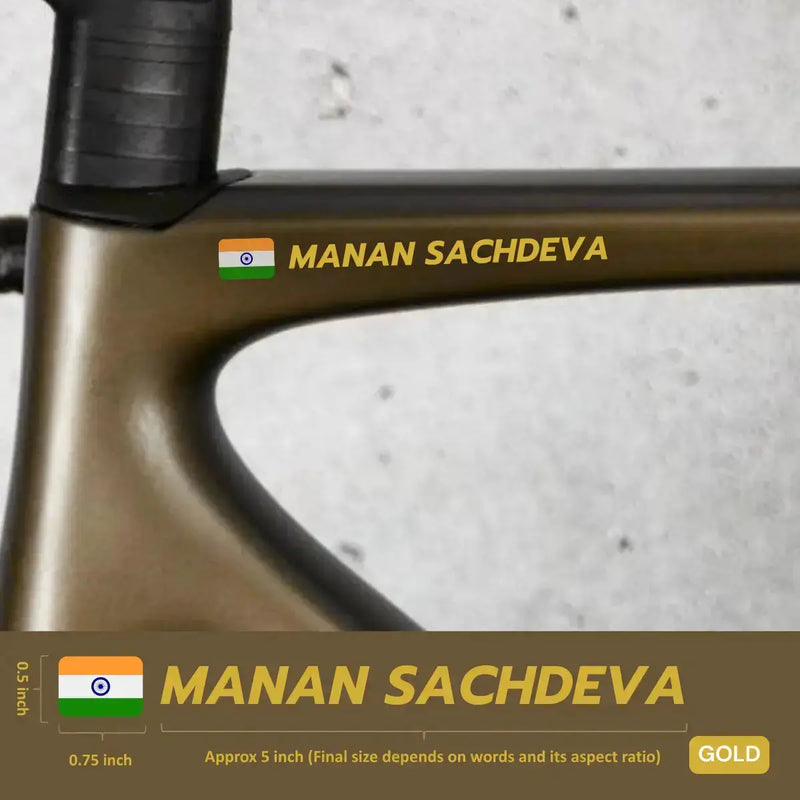 Load image into Gallery viewer, Premium Cyclist Name Sticker Decal with Indian Flag (set of 2)
