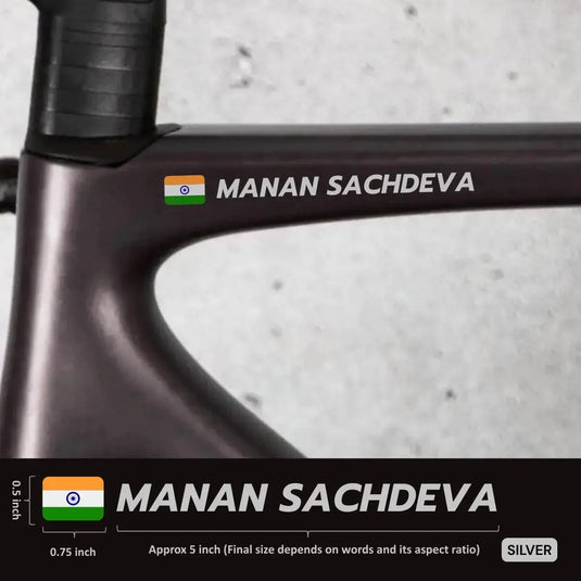 Premium Cyclist Name Sticker Decal with Indian Flag (set of 2)