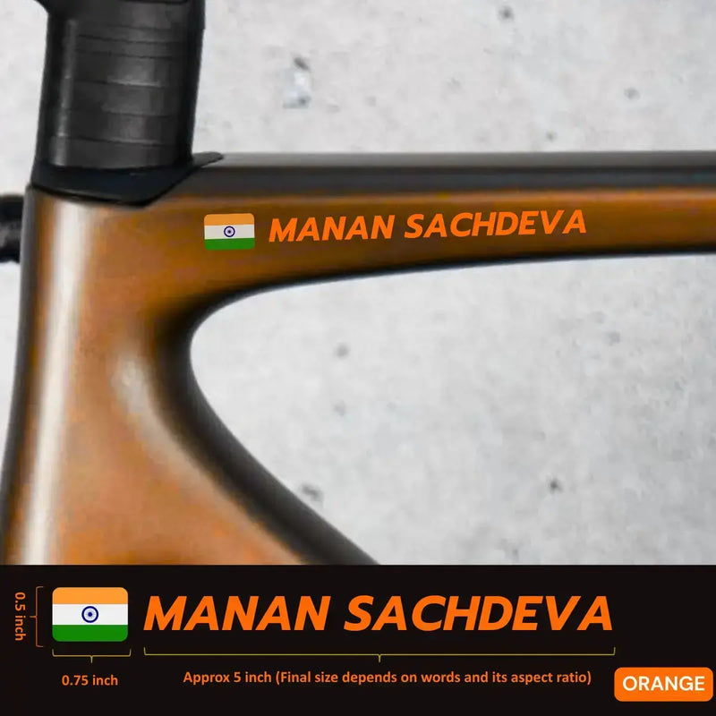 Load image into Gallery viewer, Premium Cyclist Name Sticker Decal with Indian Flag (set of 2)
