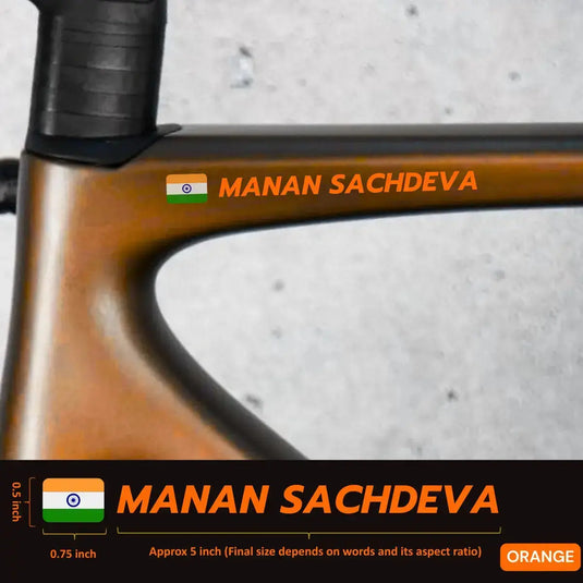 Premium Cyclist Name Sticker Decal with Indian Flag (set of 2)
