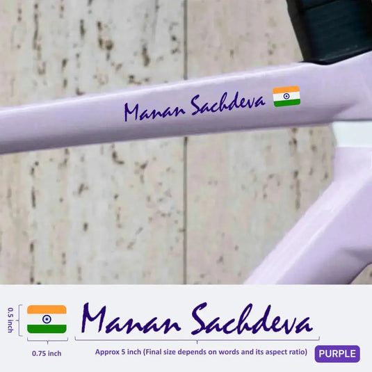 Premium Cyclist Name Sticker Decal with Indian Flag (set of 2)