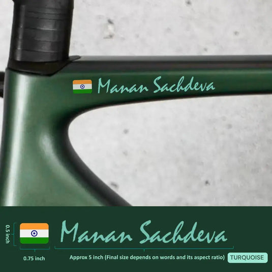 Premium Cyclist Name Sticker Decal with Indian Flag (set of 2)