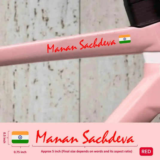 Premium Cyclist Name Sticker Decal with Indian Flag (set of 2)