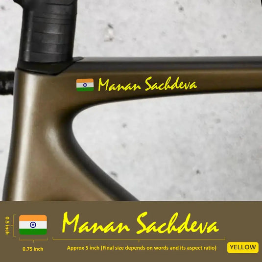 Premium Cyclist Name Sticker Decal with Indian Flag (set of 2)