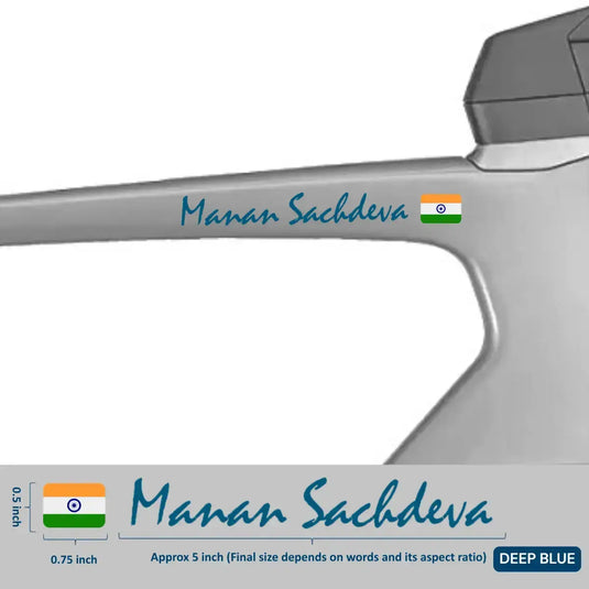 Premium Cyclist Name Sticker Decal with Indian Flag (set of 2)