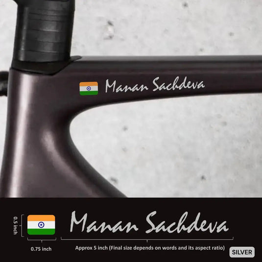 Premium Cyclist Name Sticker Decal with Indian Flag (set of 2)