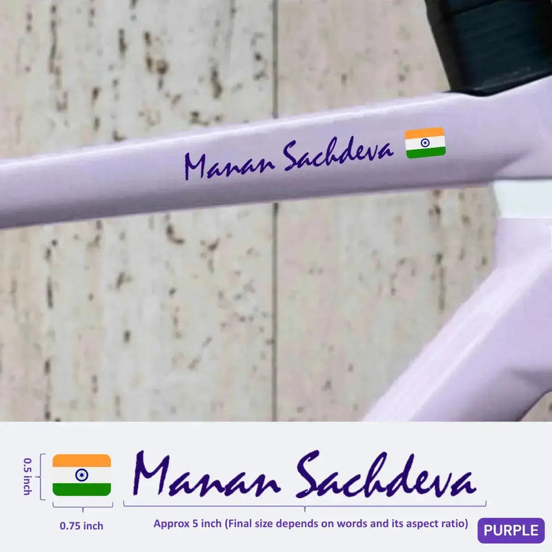 Load image into Gallery viewer, Premium Cyclist Name Sticker Decal with Indian Flag (set of 2)
