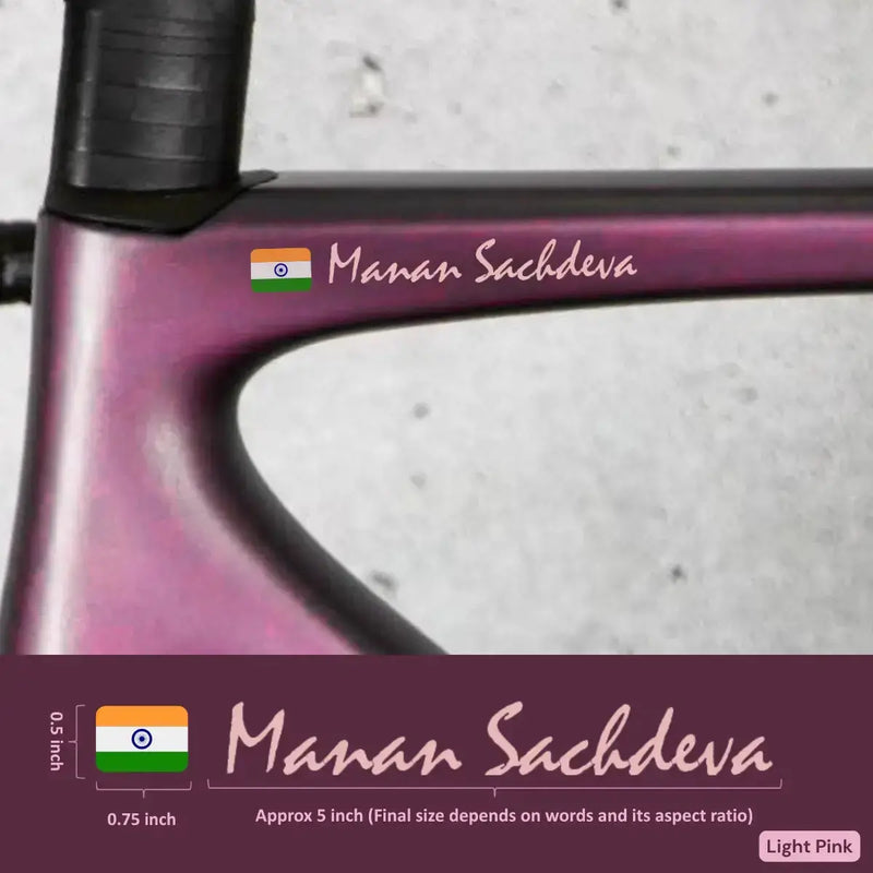 Load image into Gallery viewer, Premium Cyclist Name Sticker Decal with Indian Flag (set of 2)

