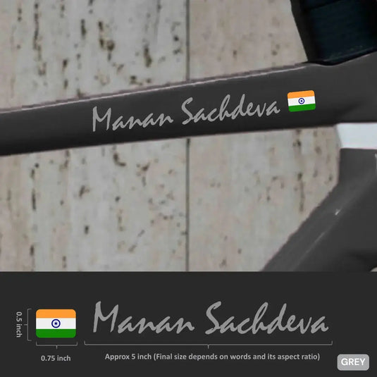 Premium Cyclist Name Sticker Decal with Indian Flag (set of 2)