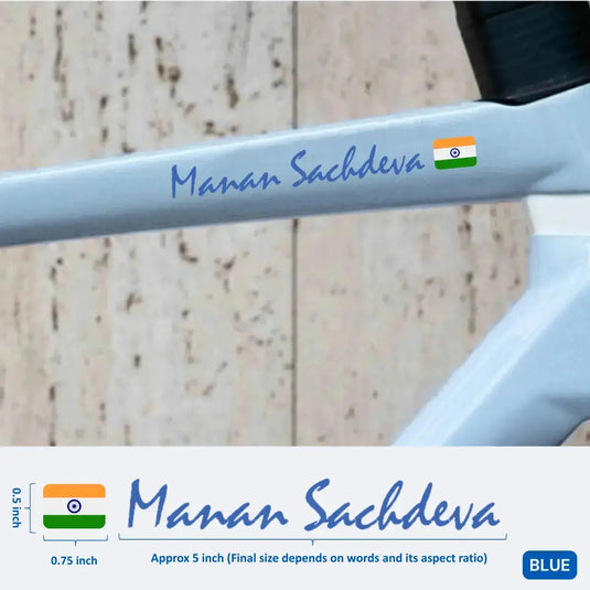 Premium Cyclist Name Sticker Decal with Indian Flag (set of 2)
