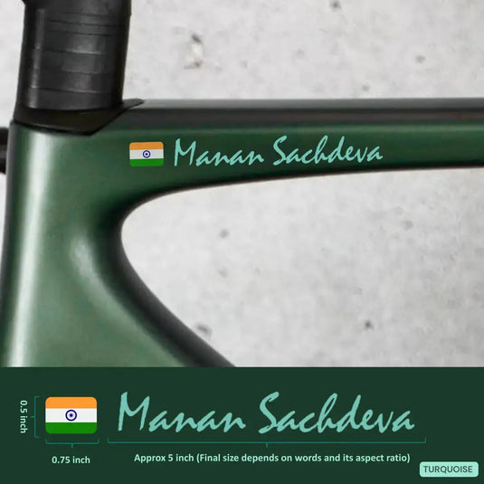 Premium Cyclist Name Sticker Decal with Indian Flag (set of 2)