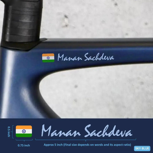 Premium Cyclist Name Sticker Decal with Indian Flag (set of 2)