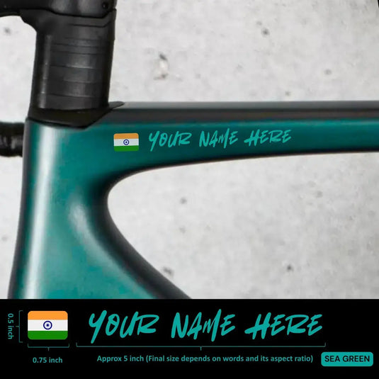 Premium Cyclist Name Sticker Decal with Indian Flag (set of 2)