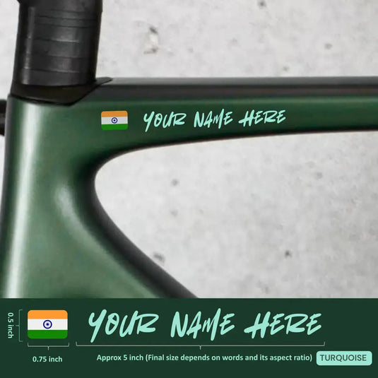 Premium Cyclist Name Sticker Decal with Indian Flag (set of 2)