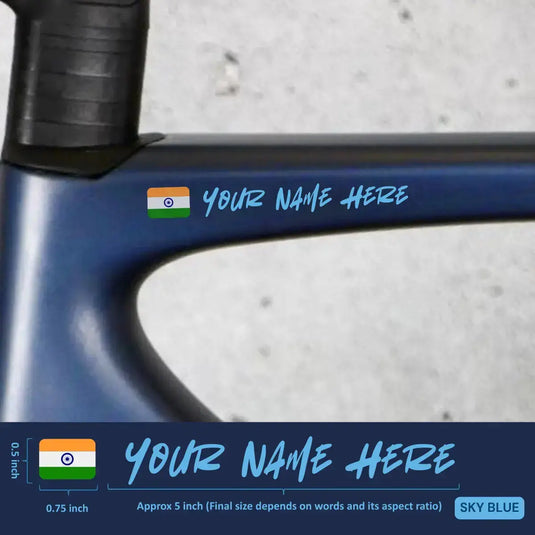 Premium Cyclist Name Sticker Decal with Indian Flag (set of 2)