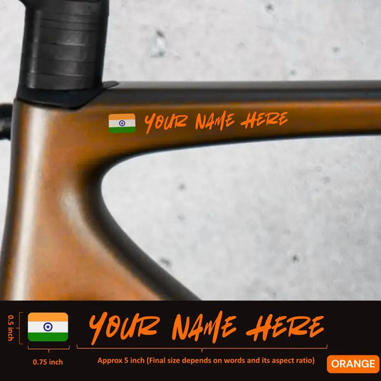 Premium Cyclist Name Sticker Decal with Indian Flag (set of 2)