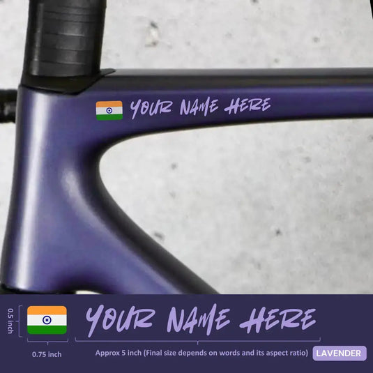 Premium Cyclist Name Sticker Decal with Indian Flag (set of 2)