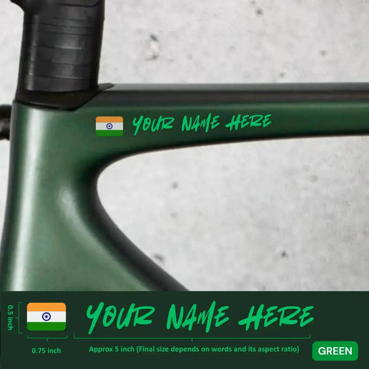 Premium Cyclist Name Sticker Decal with Indian Flag (set of 2)