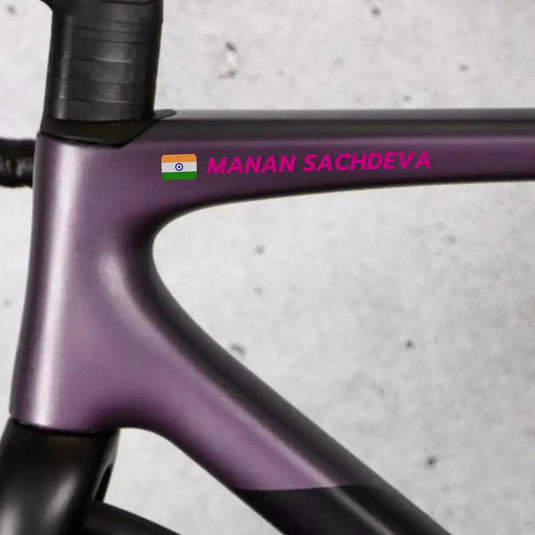 Premium Cyclist Name Sticker Decal with Indian Flag (set of 2)