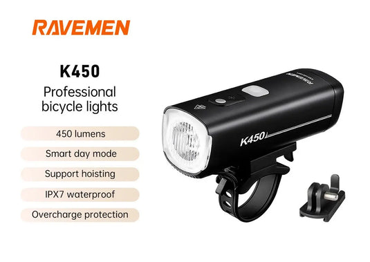RAVEMEN FRONT LIGHT | K450 - 450 LUMENS, UPTO 28 HR BATTERY - MADOVERBIKING